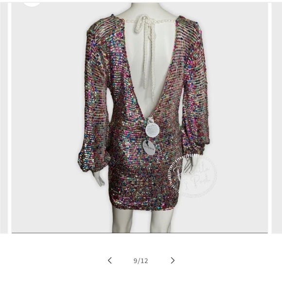 Retrofete Tara Crochet Sequin Long Sleeve Dress, medium - Picture 9 of 10